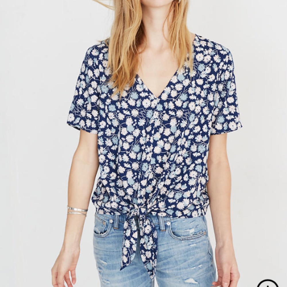 Novel Floral Tie Front Top